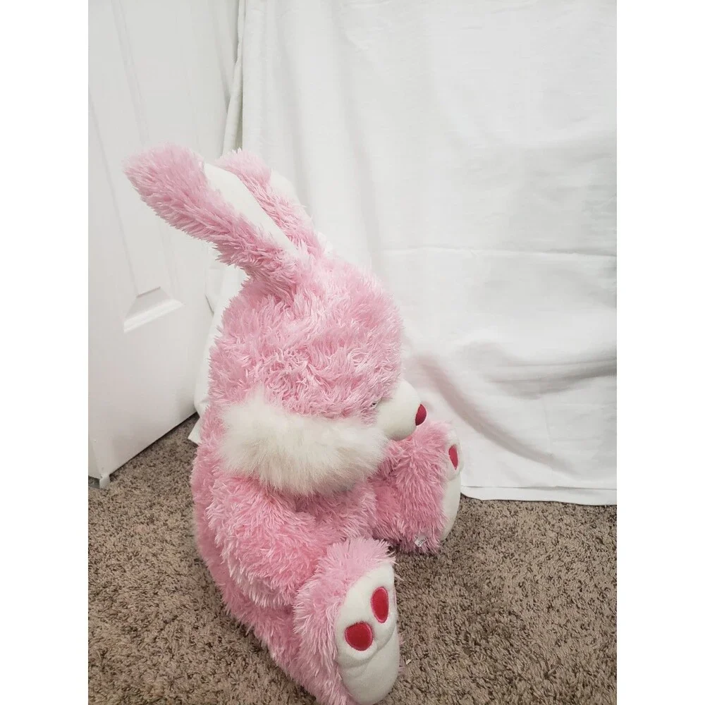 Pink Stuffed Bunny Rabbit Plush Toy with Bow and Tag